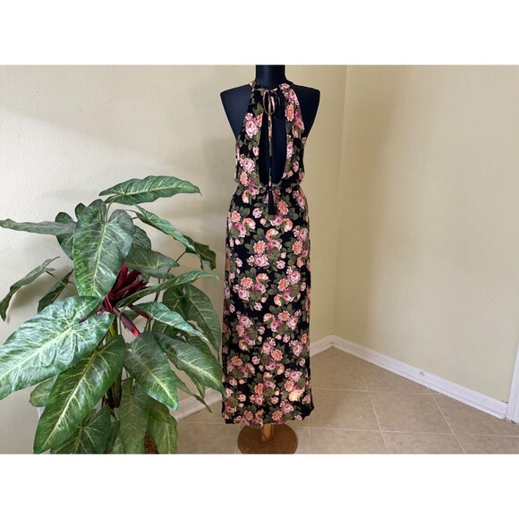 NWT American Eagle Outfitters Dress XXS Black Floral Maxi dress Open Back - Picture 4 of 14